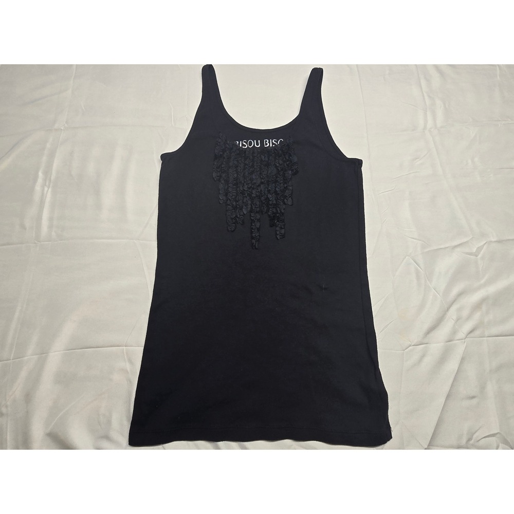 Bisou Bisou Tank Top Black‎ Sleeveless With Ruffle Detail Womens Medium